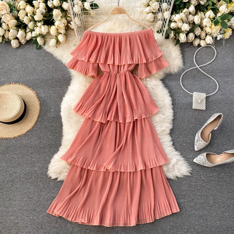 Temperament Dress Sexy One-shoulder Short-sleeved Slim Slimming