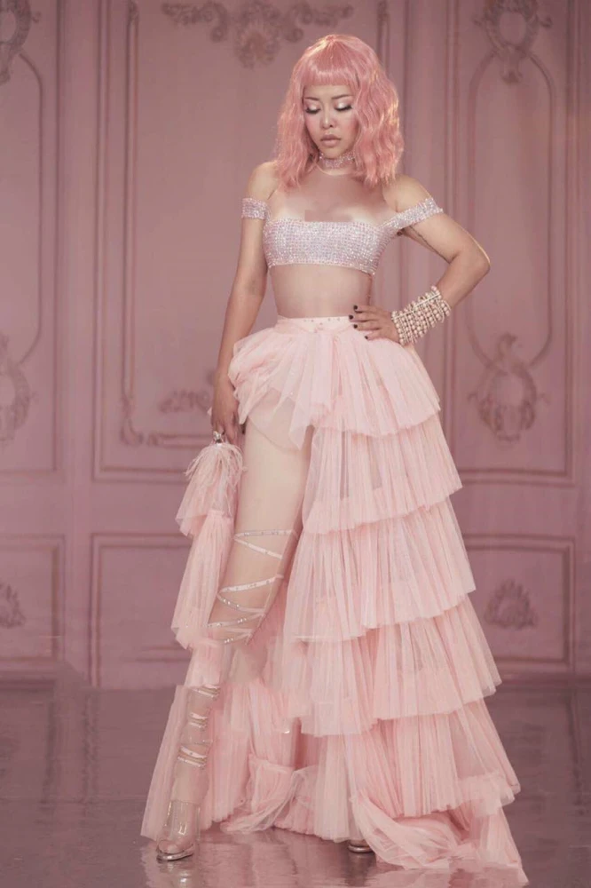 Nightclub Bar Valentine's Day Cake Skirt Big Gauze Skirt Hip One-piece Trousers