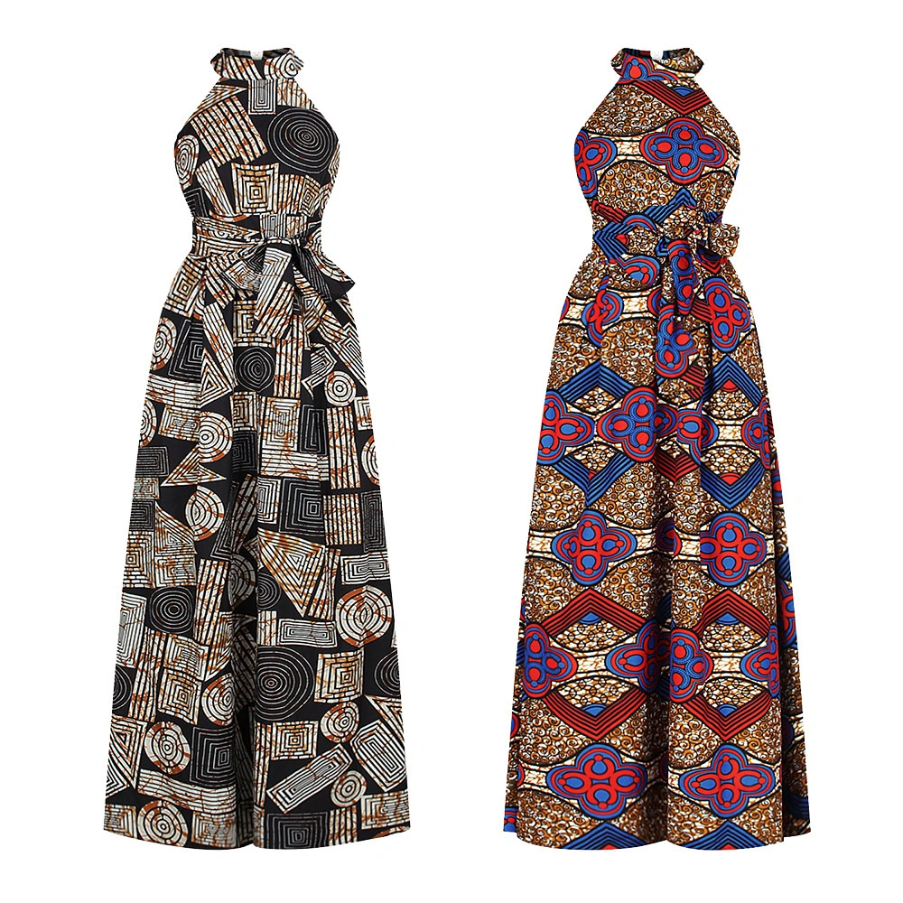 Printed African Fashion Halter Long One-piece Dress
