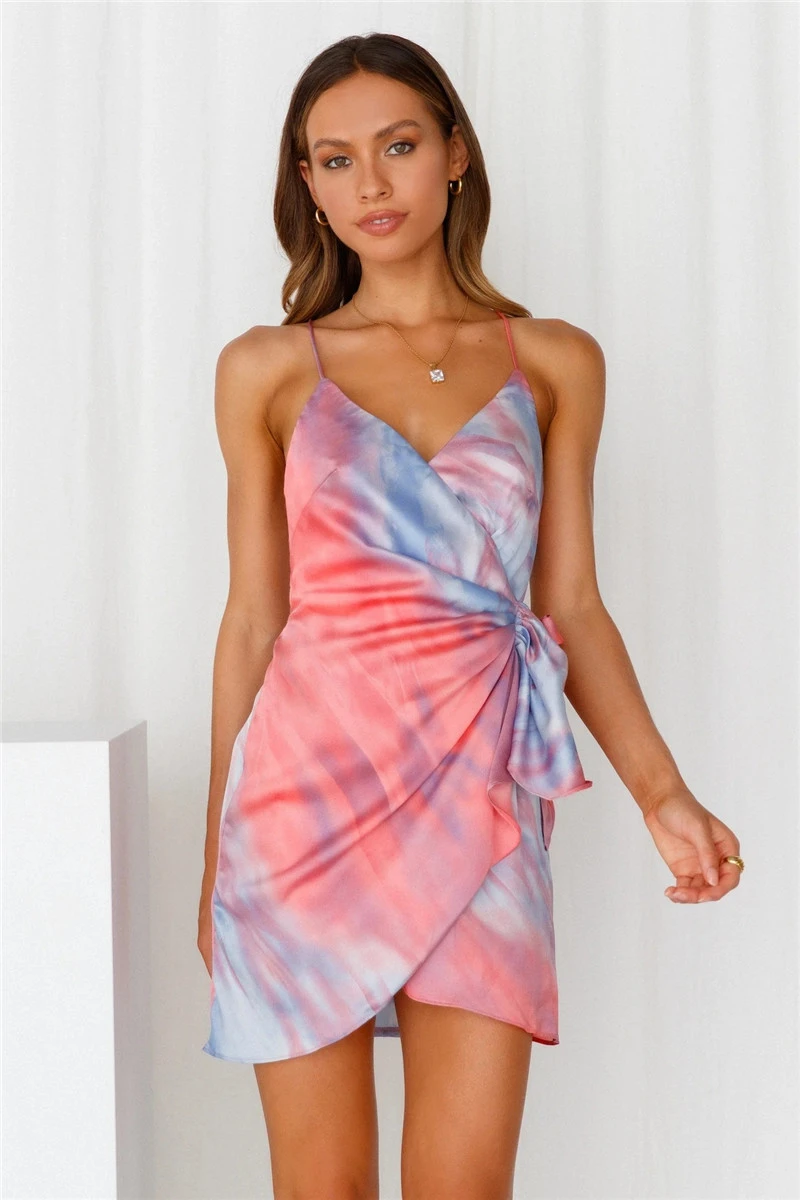 Gradient Print Waist Strap Sling Dress