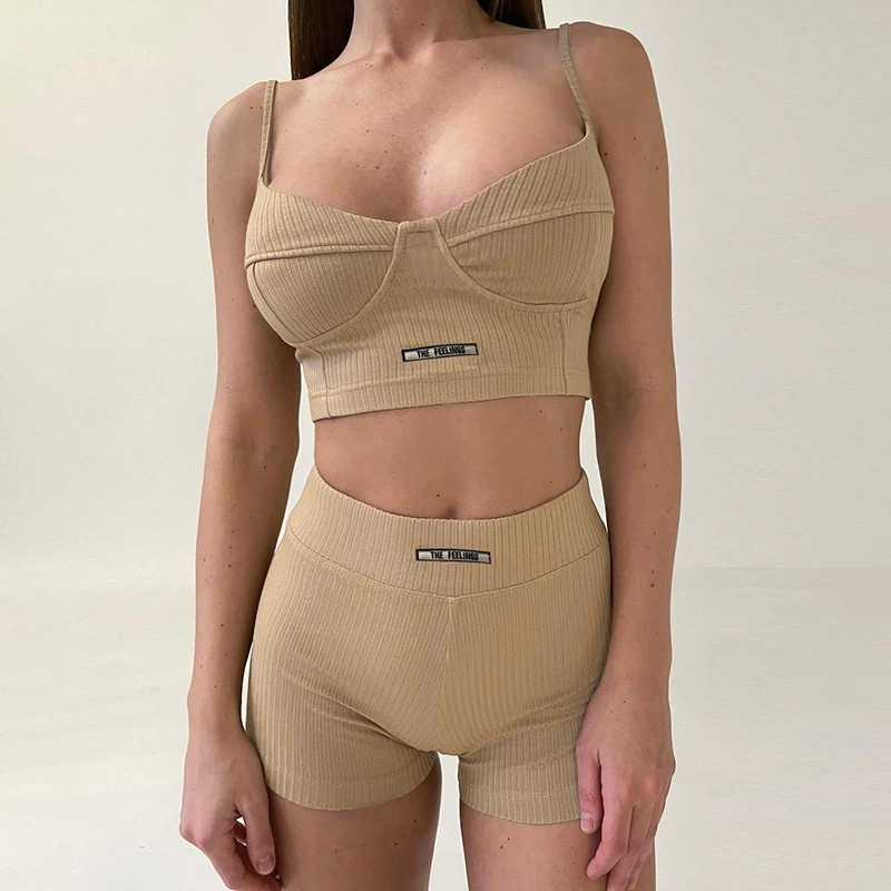 Fashion Label Chest Cup Shorts Set