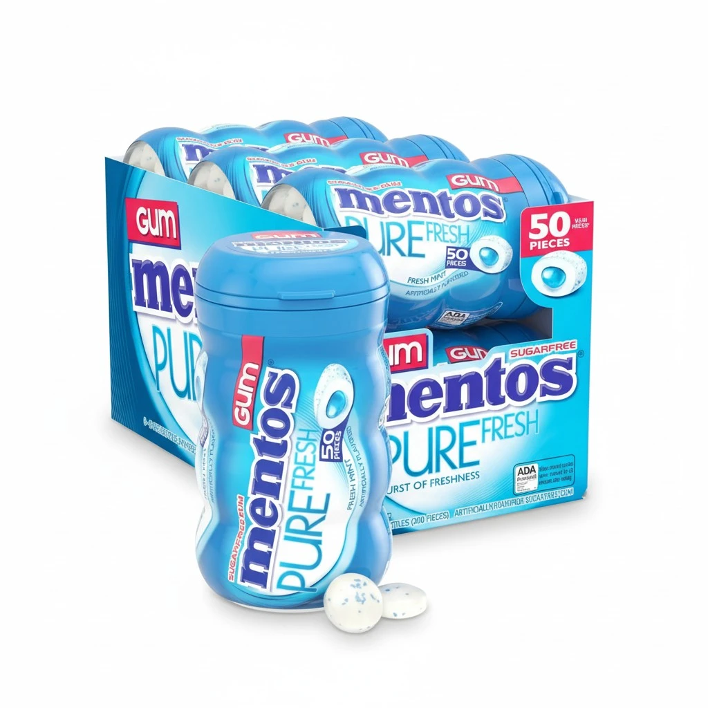 Mentos Pure Fresh Sugar-Free Chewing Gum with Xylitol, Fresh Mint, 50 Piece Bottle (Bulk Pack of 6)
