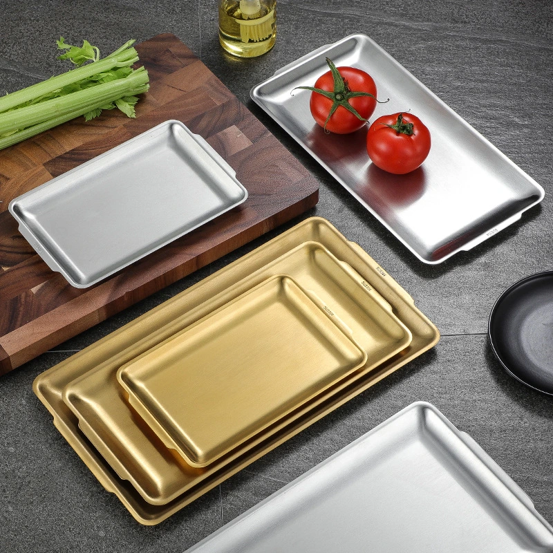 Thickened 304 Stainless Steel Rectangular Plate Korean Barbecue Plate, Tray Storage Tray