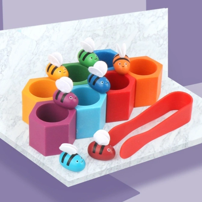 Wooden Toys Hive Board Games Children Early Education Clip Catch Bee Sensory Toys For Kids Hand-eye Coordination Game