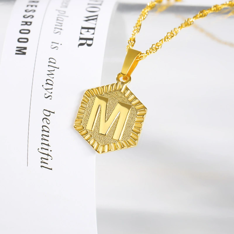 Initial Letter Hexagon Pendant Necklace For Women Jewelry