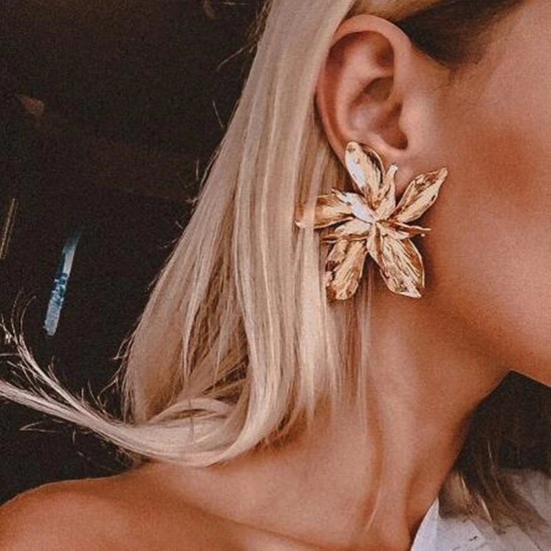 intage Metal Gold Color Flower Big Earrings for Women 2021 New Fashion Floral Statement Earrings Jewelry Gift