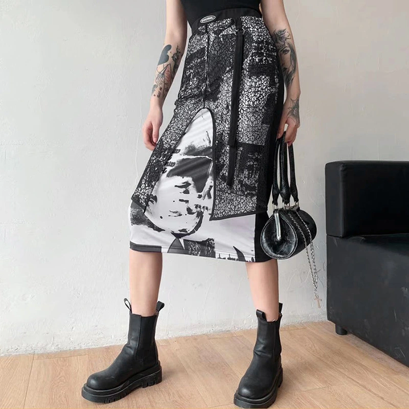 Skirts Gradient Blooming Ink-splashing Printing Stitching Personalized Design Skirts Women's Fashion Printed Skirts