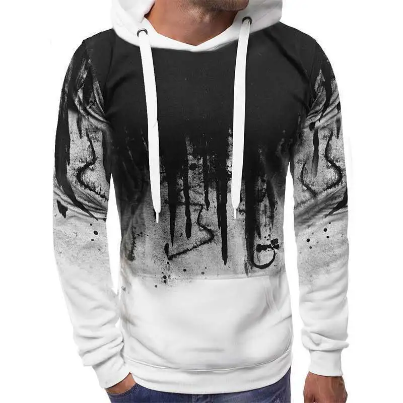 Men's Velvet Sweatshirt With Ink-splashing Print Pullover Sweater