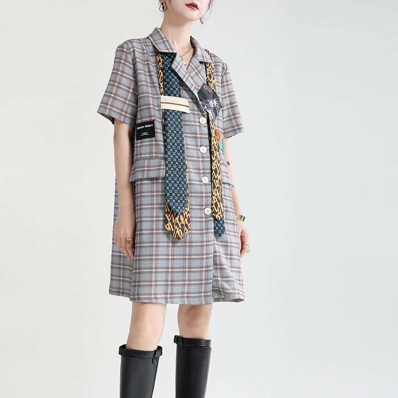 Fashion Long Loose Suit Tie Double Breasted Dress