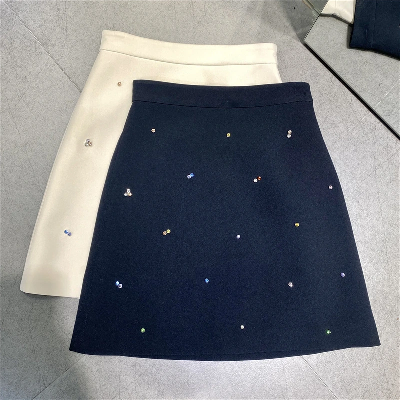 Summer New Style European And American Style A-Line Skirt Fashion Beaded High Waist Skirt Nanyou Women'S Short Skirt