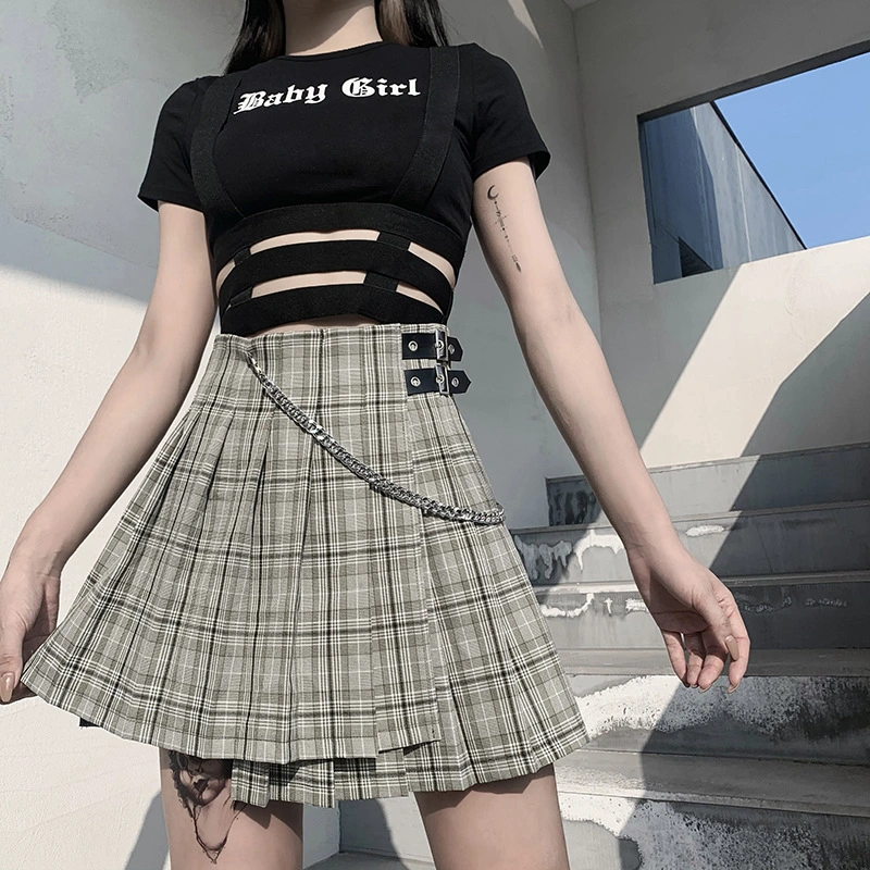 High Waist Plaid College Style Pleated Skirt