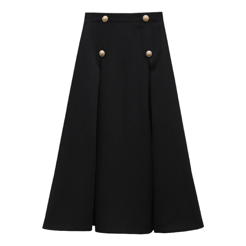 Slim Mid-Length Skirt Double-Breasted High-Waisted Long Skirt