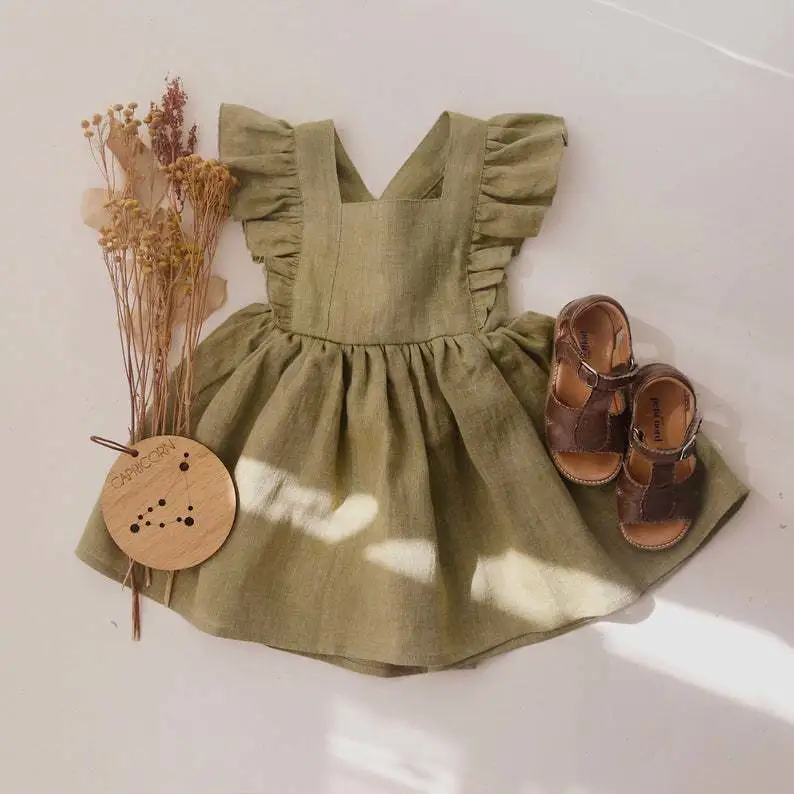 Strap Skirt Girls Dress Cotton And Linen Skirt