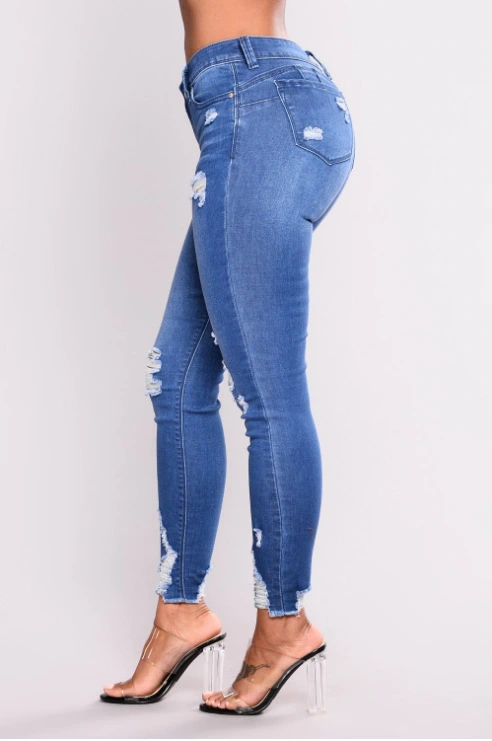 European And American Stretch Ripped High-Waisted Jeans