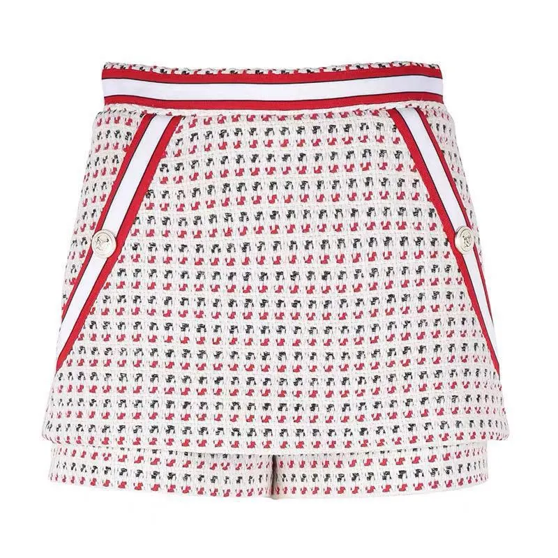 Ladies Color Striped Tweed Jacquard Shorts Women