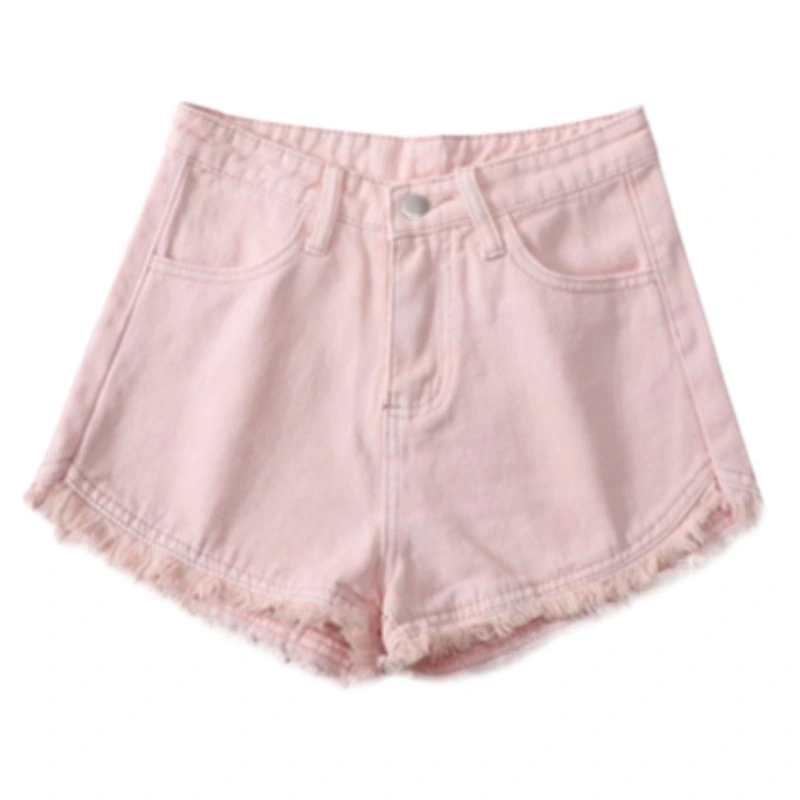 Pink High Waisted Denim Shorts For Women In Spring And Summer