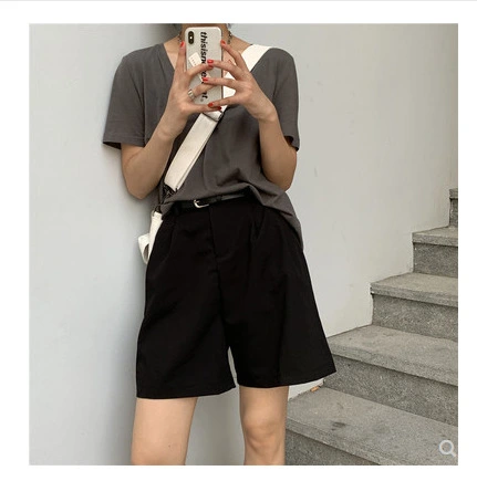 Women's Five-point Pants Suit Shorts Loose, Thin And Super High Waist A-line