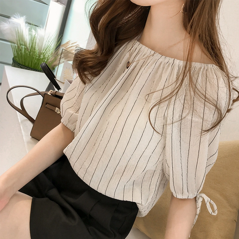 Thin Striped Chiffon Bottoming Shirt Loose Short Sleeves