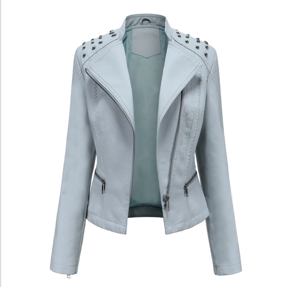 New Slim Spring And Autumn Women'S Leather Jacket Women'S Slim Thin Jacket Ladies Motorcycle Suit