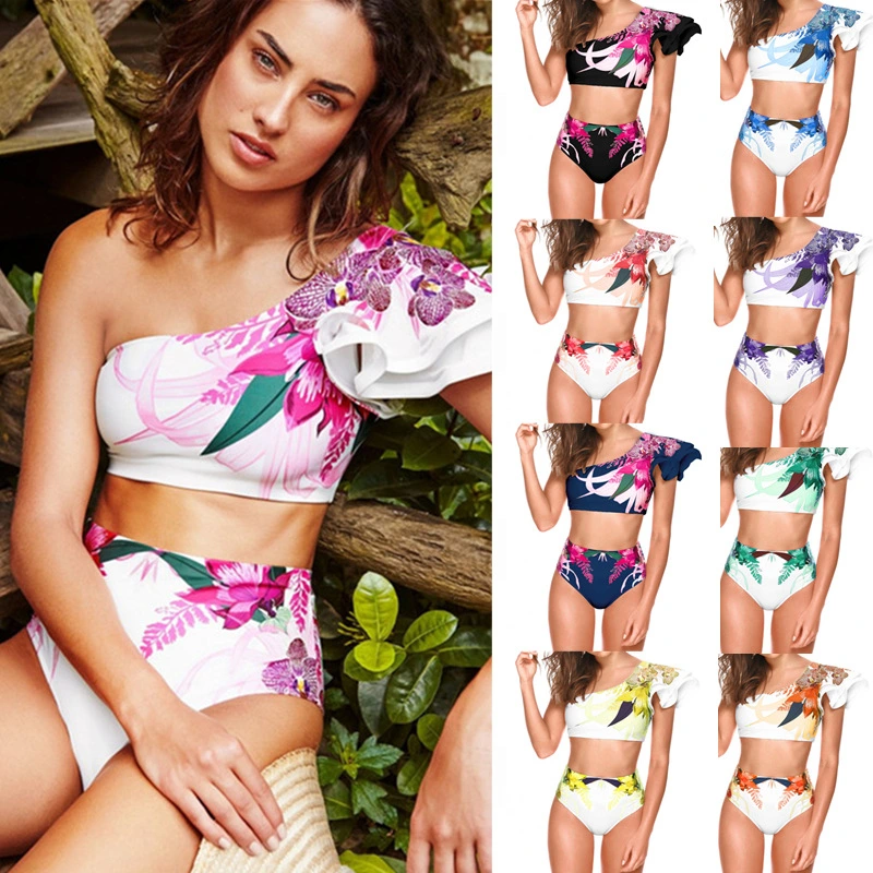 Women's Sexy Two-piece Swimwear Floral Print Swimsuit Bikini Swimming Beachwear Bikinis 