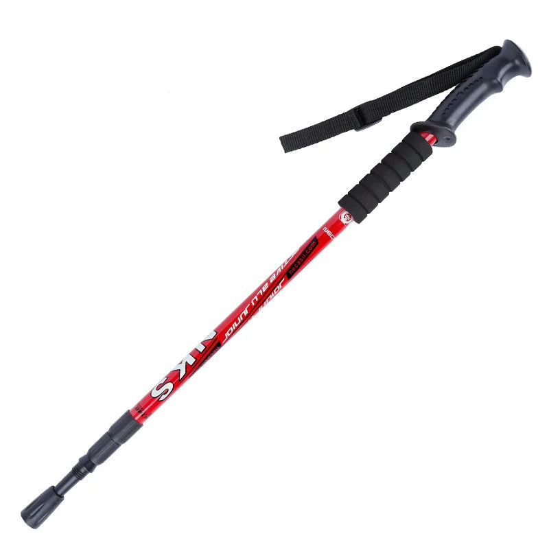 Outdoor Straight Handle Ultralight Walking Stick Three-Section Straight Grip Trekking Pole Telescopic Folding Mountain Climbing Walking Stick