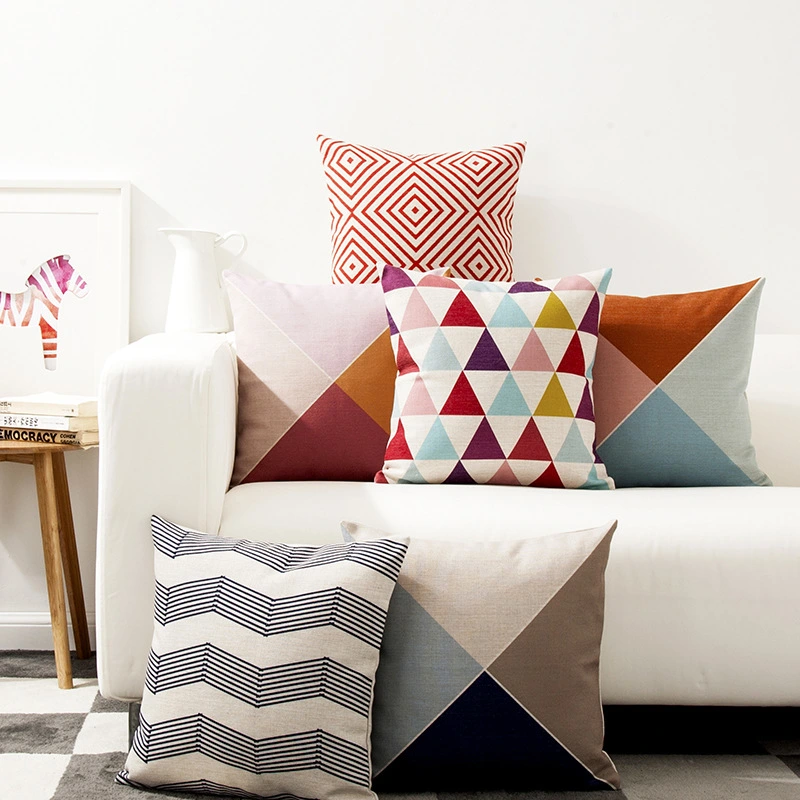 Simple Hit Color Triangle Geometric Cotton And Linen Pillowcase