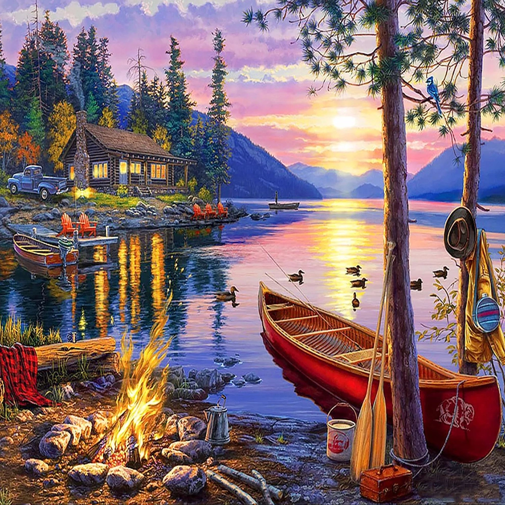 Diamond Painting Full Square Drill Rhinestones Pictures Diamond Embroidery Sale Lakeside Cabin Cross Stitch Mosaic Gift