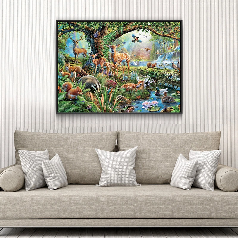 Animal Mosaic In The Forest 5d Diamond Painting, Square Rhinestone Embroidery, Cross Stitch, KBL Full Diamond