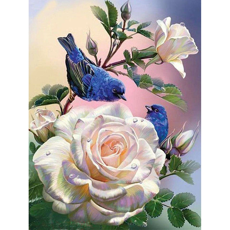 Diamond Painting Painted Blue Bird And Rose Mosaic Decoration