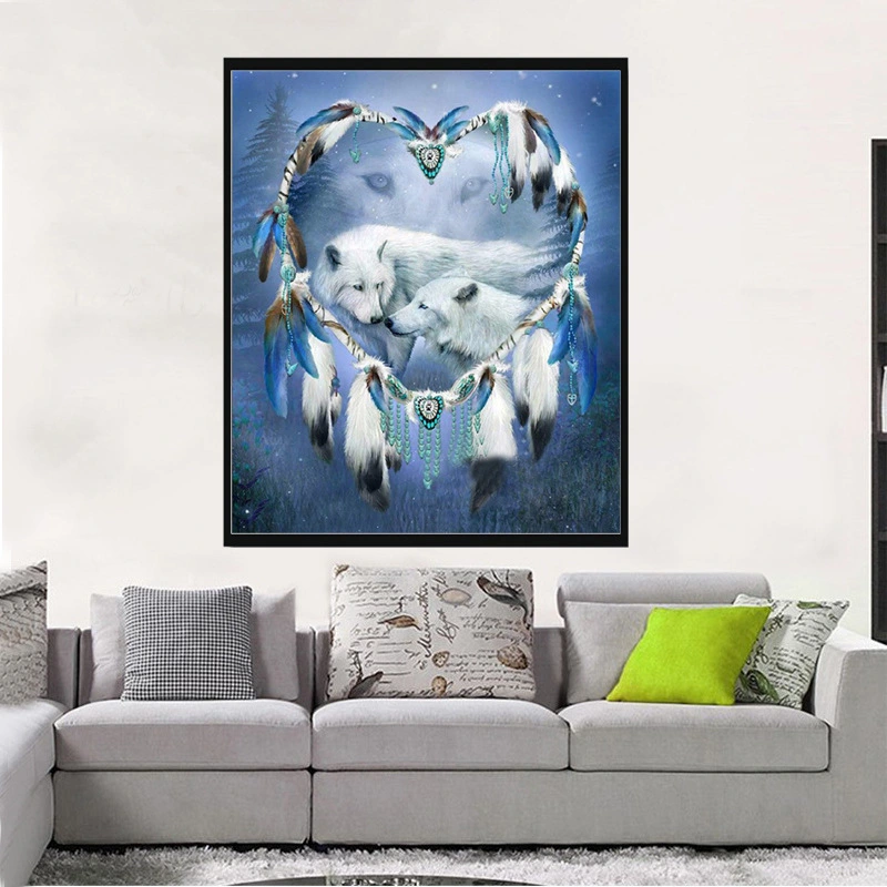 Full Of Diamond Painting Stickers Diamond Embroidered White Wolf Love Dreamcatcher
