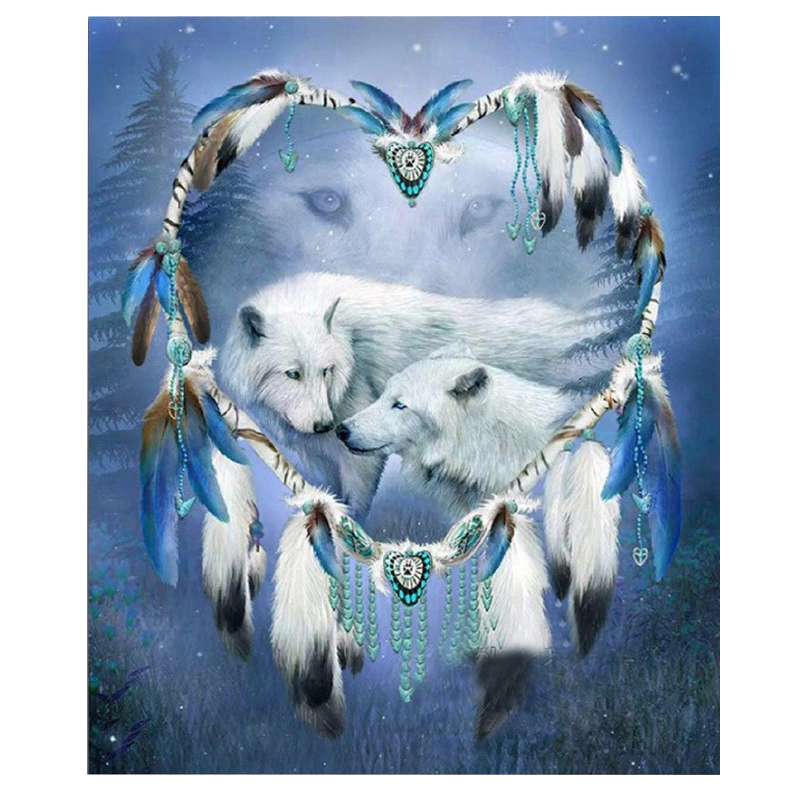 Full Of Diamond Painting Stickers Diamond Embroidered White Wolf Love Dreamcatcher