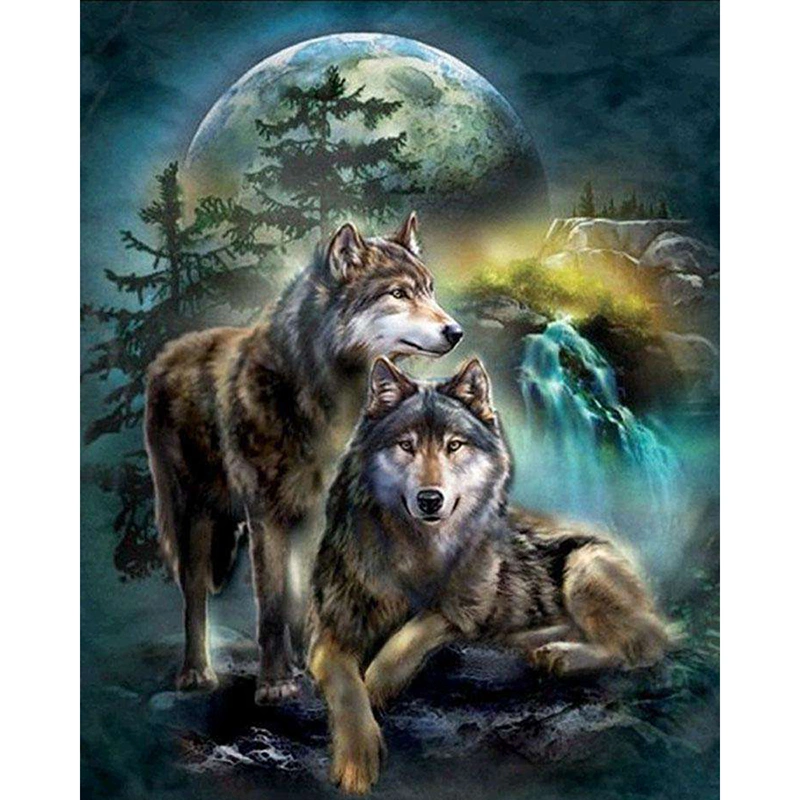 5D Diamond Painting Wolf Moon Foreign Trade Source Custom Diy New Style Full Diamond Sticker Diamond Painting