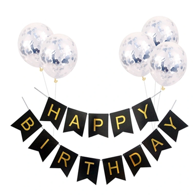 Happy Birthday Lettering Banner Rose Gold Multicolored Balloons