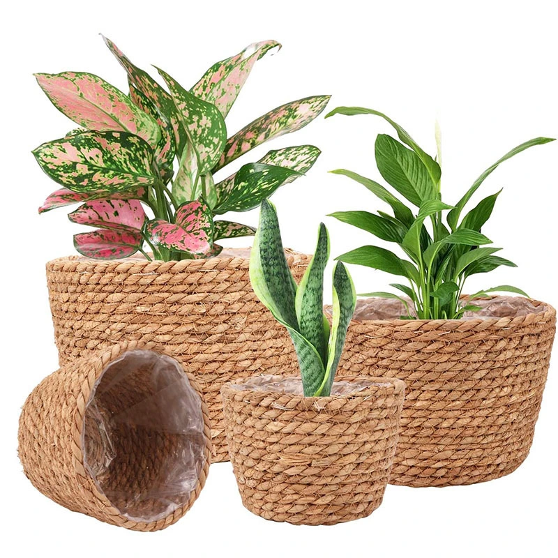 Storage Basket Plant Flower Pot Straw Seaweed Weaving Mechanism Zinc Size Plant Basket Interior Decorative Flower Pot