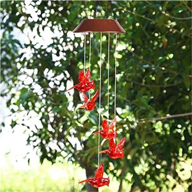 Outdoor Solar Flame Bird Wind Chime Lamp Colorful Decorative Chandelier