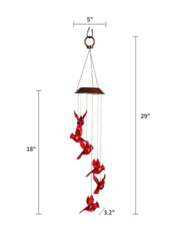 Outdoor Solar Flame Bird Wind Chime Lamp Colorful Decorative Chandelier