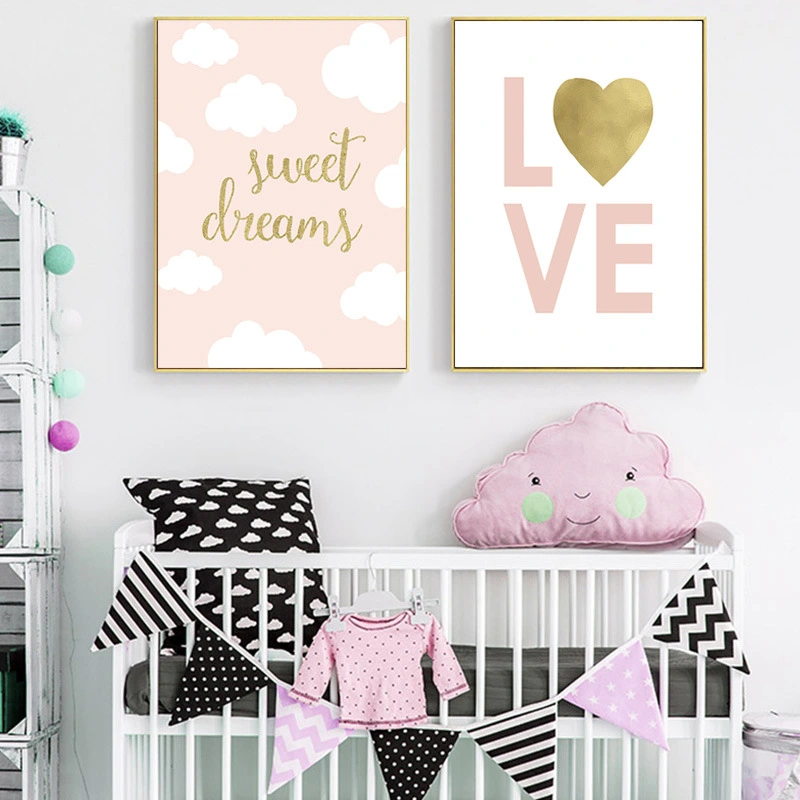 Pink Cartoon Wall Paintings Children'S Room Decoration Painting Core Warm Bedroom Frameless Painting Restaurant Mural