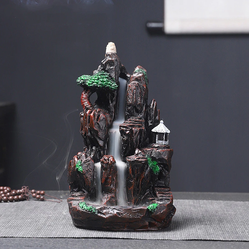 Resin High Mountain Flowing Water Backflow Incense Burner To Watch Flowing Cloud Sandalwood Creative Rockery Incense Burner