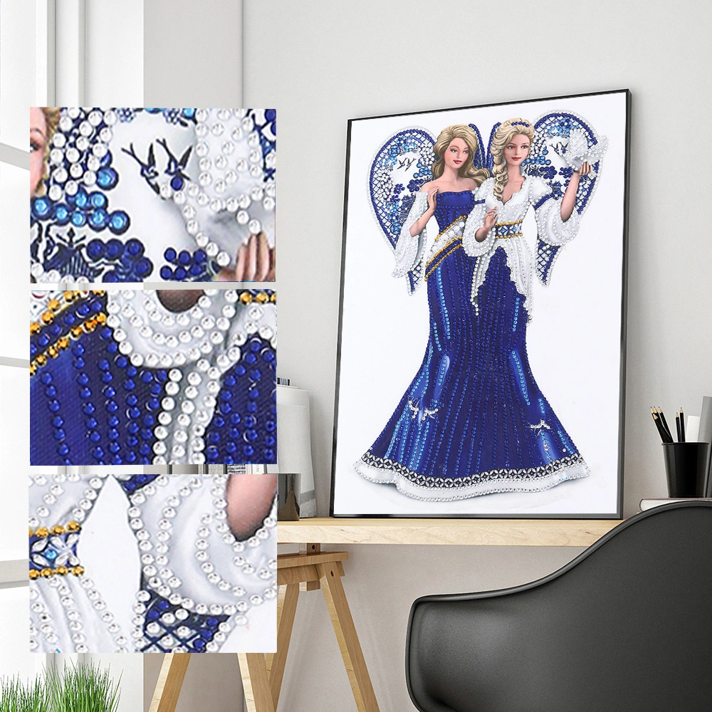 Blue Angel Diamond Painting Woman Dress Partial Rhinestone Shaped Crystal Female Rhinestone