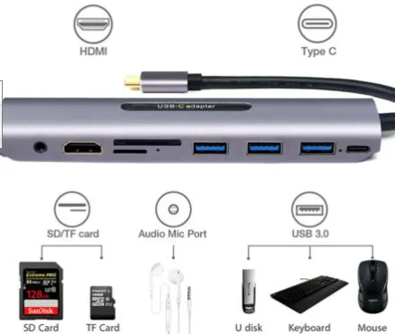 USB Type C Hub Adapter Dock With 4K HDMI