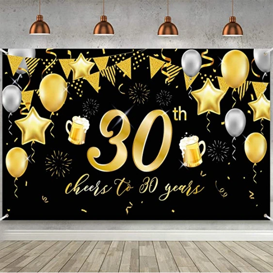 Black Gold Powder Gold 30 Years, 40 Years, 50 Years, 60 Years, 70 Years, 80 Years Birthday Party Set Decoration