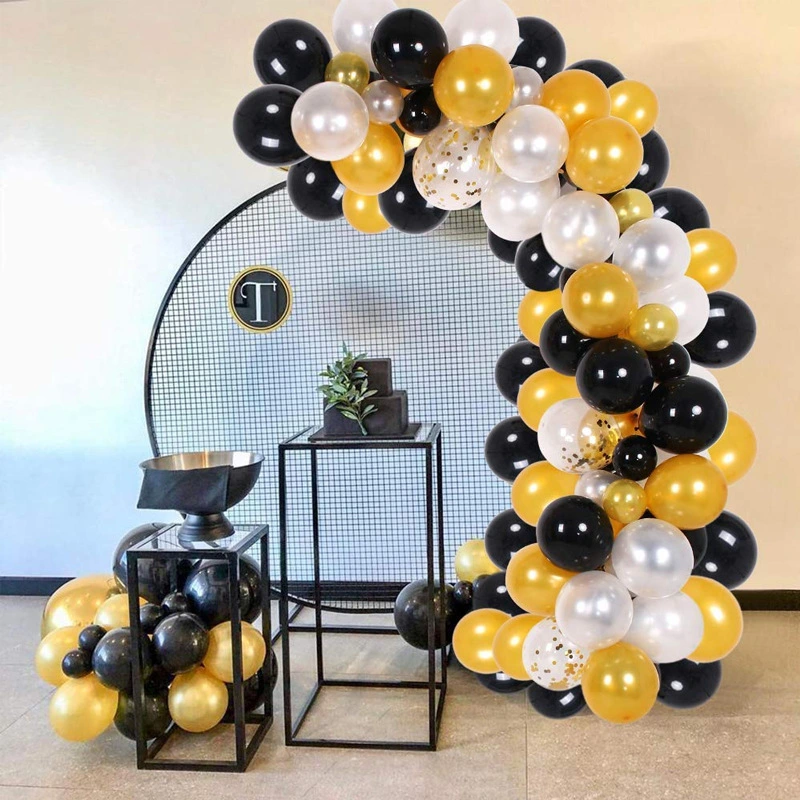 Scene Arrangement Black Gold Latex Balloon Garland