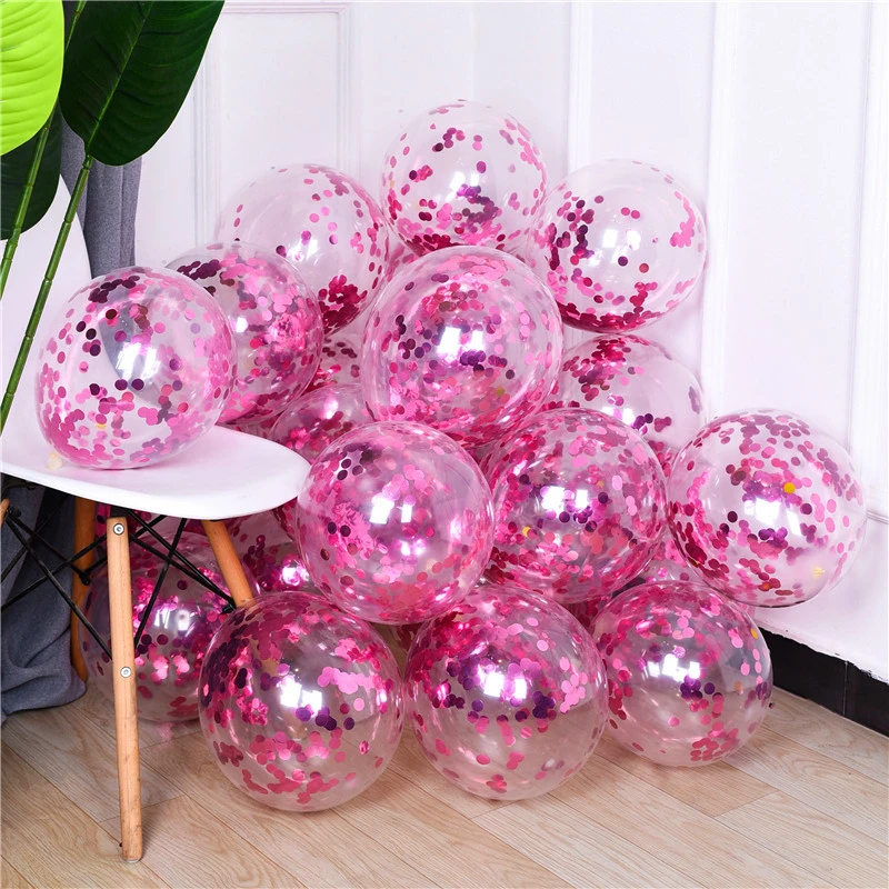 Net Red Confetti Sequin 12 Inch Transparent Balloon