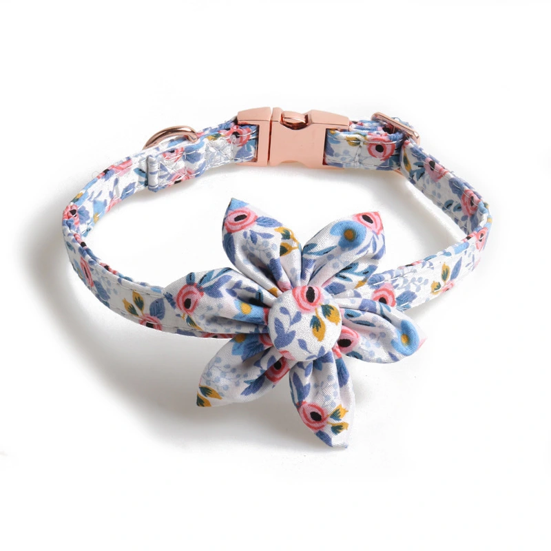 Flower Print Dog Collar Rose Metal Buckle And Wind Sunflower Pet Collar