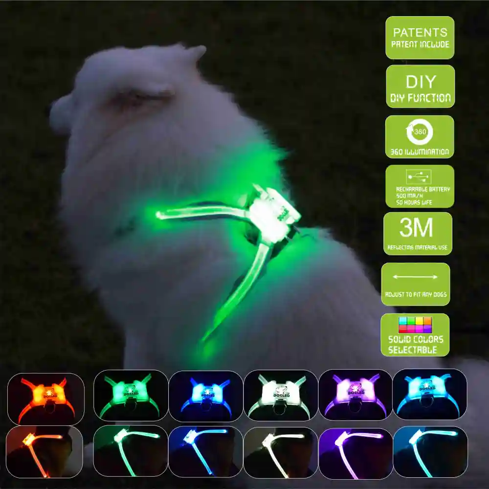 Led Pet Dog Luminous Collar Usb Rechargeable Silicone Collar Luminous Dog Neck Teddy Golden Retriever Large, Medium And Small Collar