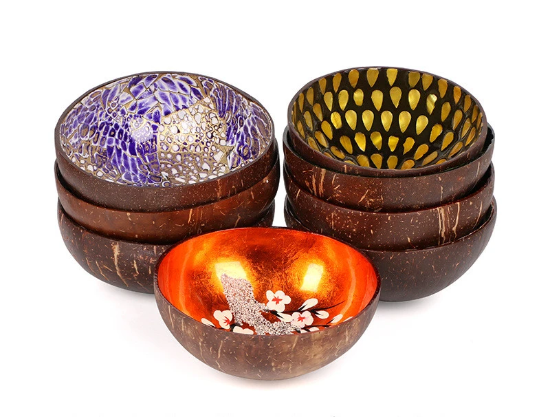 Coconut Shell Bowl Natural Shell Inlaid Color Coconut Shell Tableware Bowl Home Decoration Storage Bowl Thai Decoration