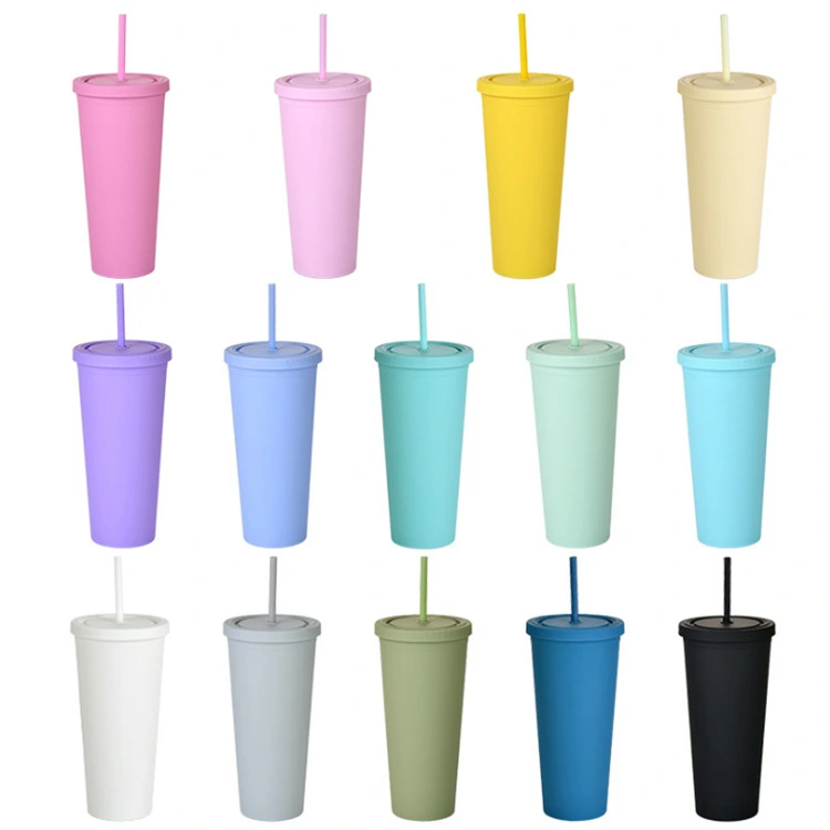 Double-Layer Plastic Straw Cup 24OZ Coffee Cup