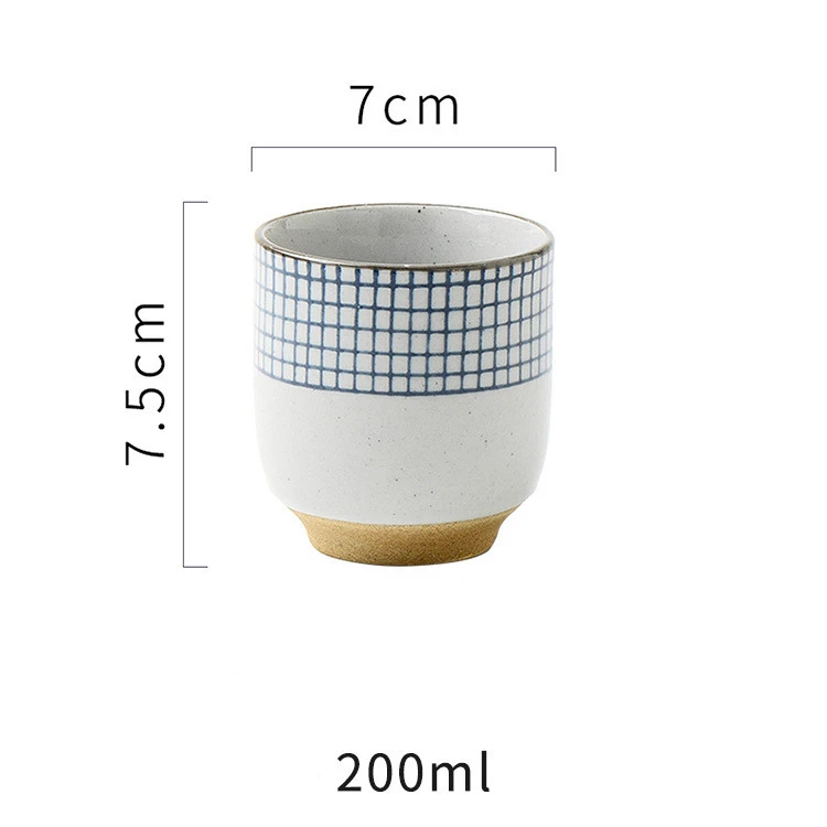 Ceramic Cup Japanese And Korean Style Soup Tun Cup Cup Coarse Ceramic Hand-Painted Cup Grid Creative And Wind Ceramic Cup