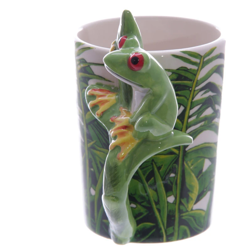Cute Parrot Woodpecker Frog Ceramic Mug 3D Three-dimensional Bird Water Cup Hand-painted 3D Animal Handle Cup