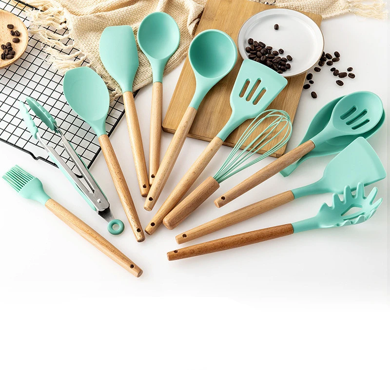 Forest Green Silicone Kitchenware 12-Piece Set, Cooking Shovel, Spoon, Kitchen Tool